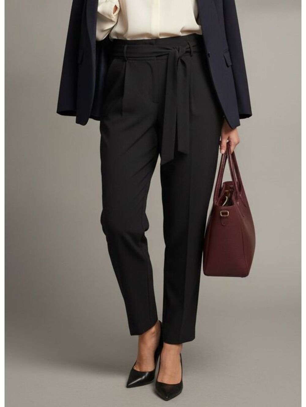 Suzy Shier Charcoal Grey Cropped Pants Tie Waist Size XL Office Siren Chic
